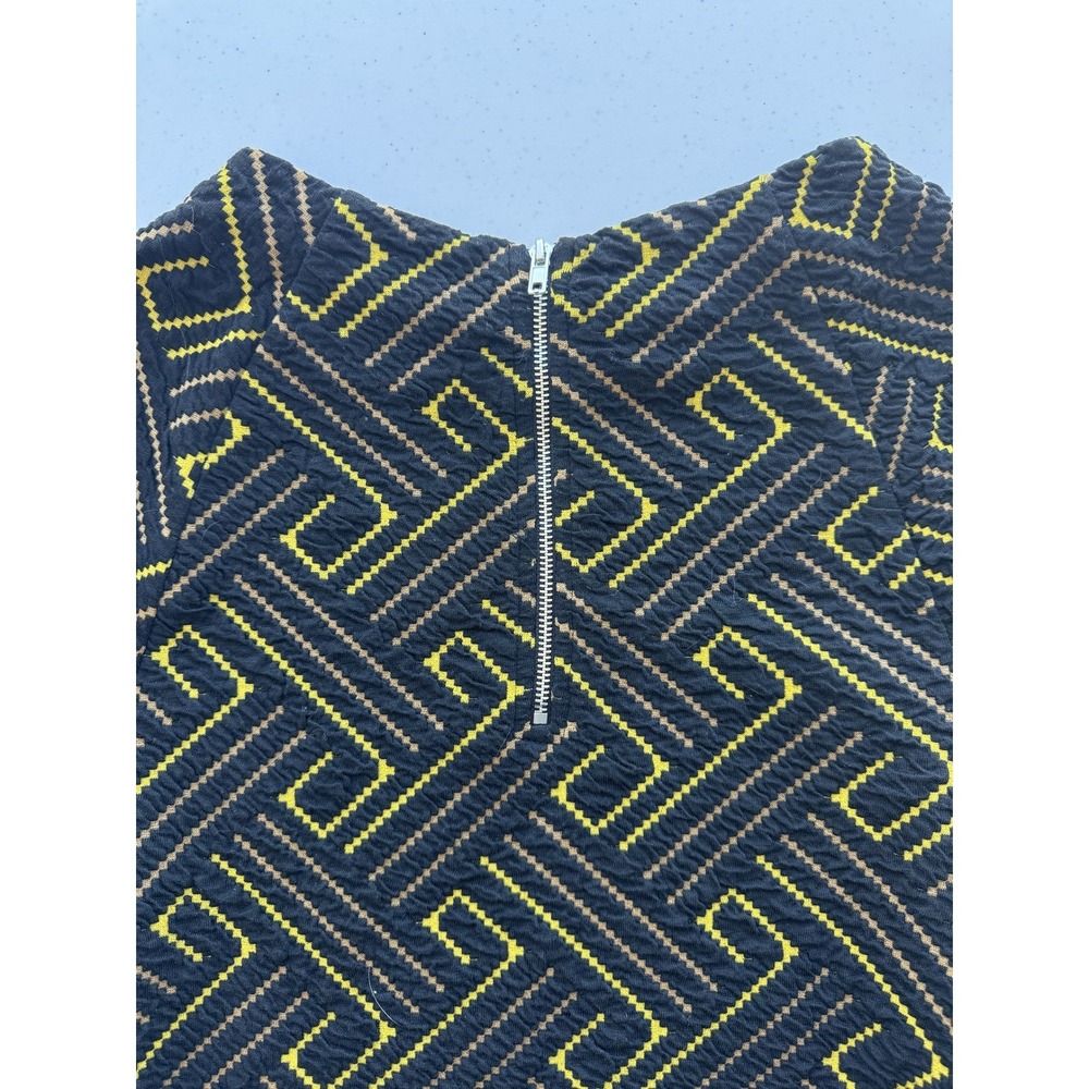 Women's Herringbone Mod Blouse Textured Knit Anthropologie Black Yellow Size M - Picture 5 of 9